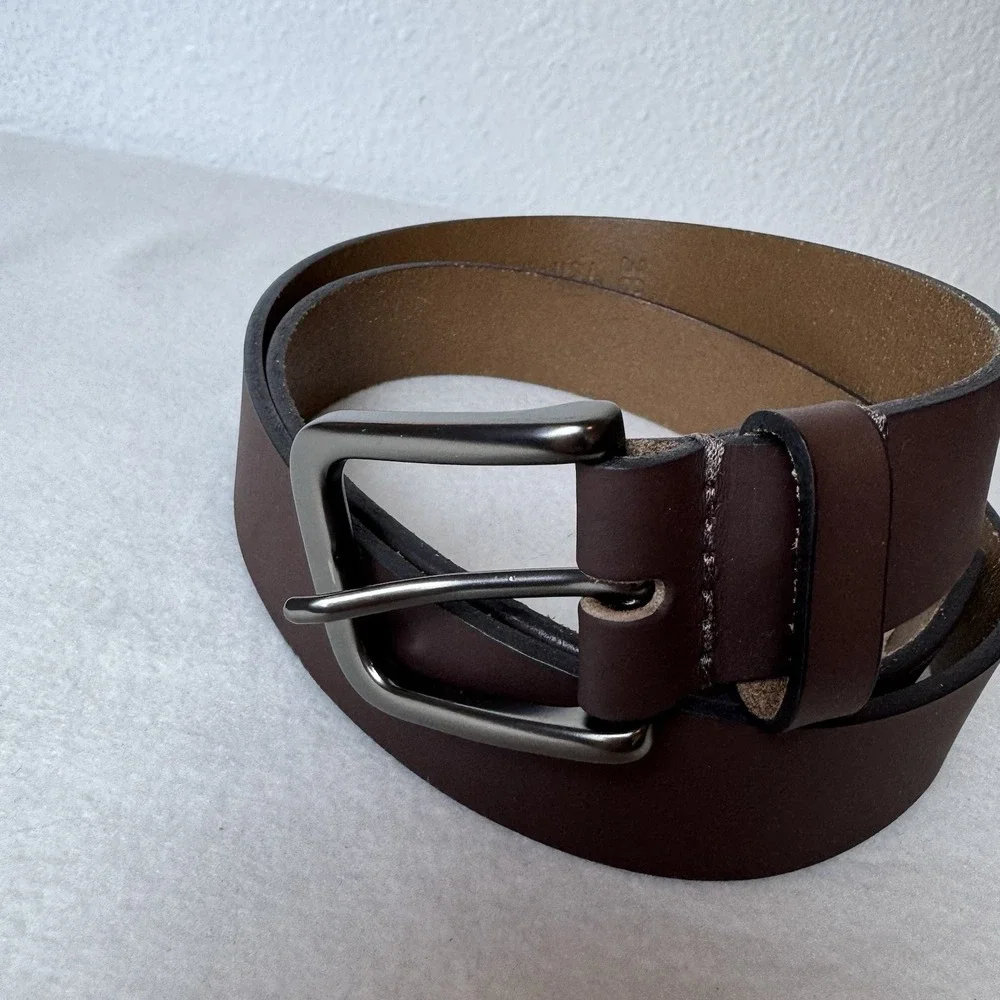 Timberland Brown Leather Belt 38 Adjustable Buckle Assembled In USA Classic